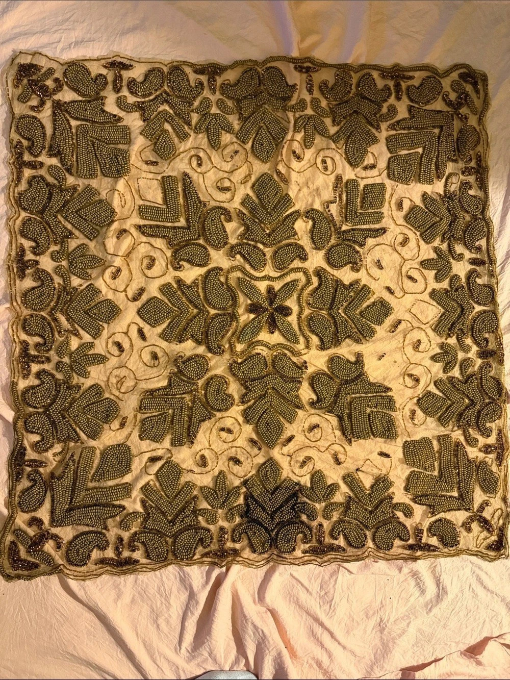 Beaded Floral table cloth in Gold
